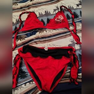 Red Bikini Set with Embroidery